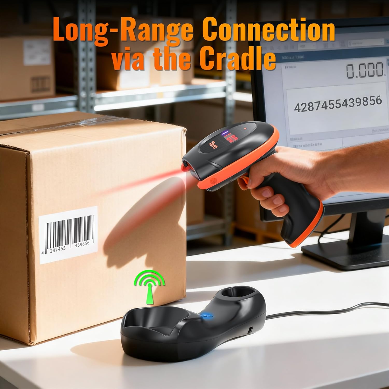Barcode Scanner Wireless with Cradle: 1D 2D QR Counting Screen, HW0008 | 2.4G Wireless & USB Wired, 640*480 CMOS