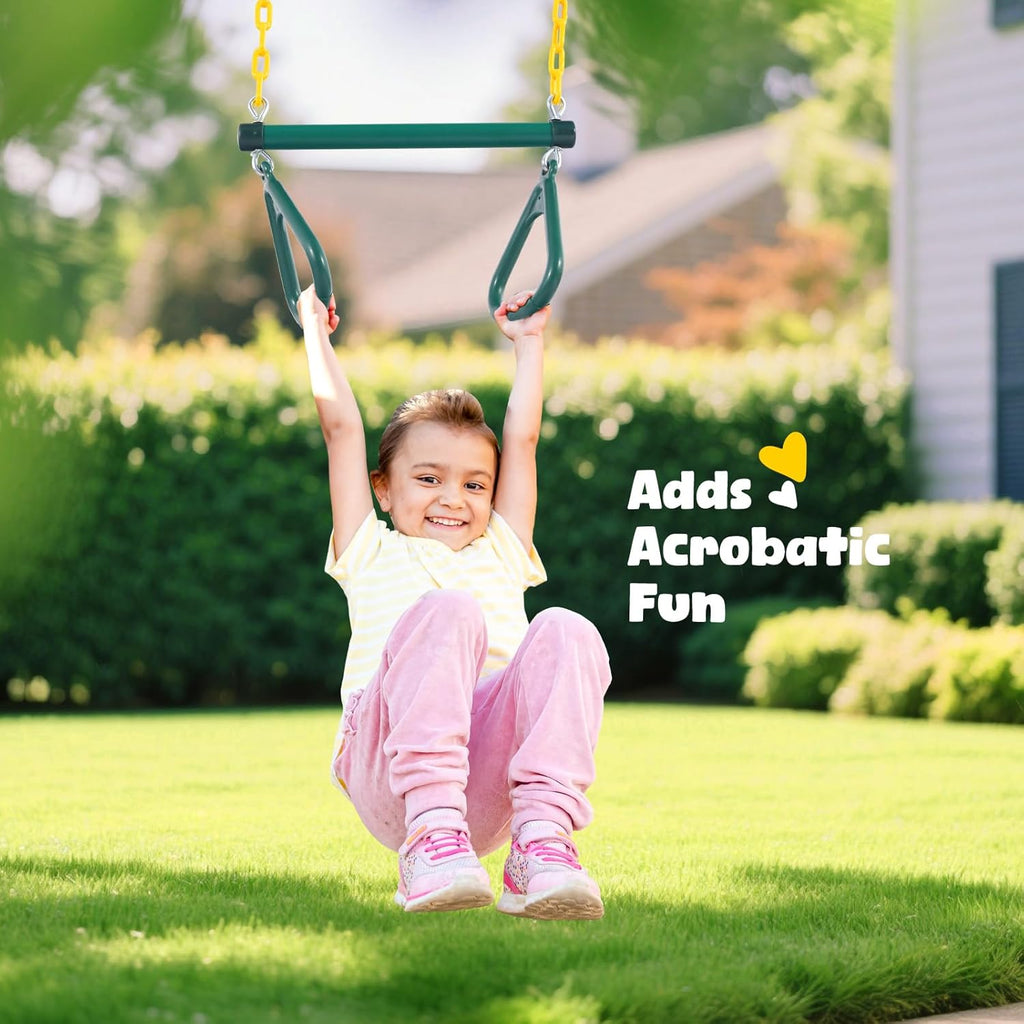 9.5' Tall Swing Sets for Backyard with Platform Swing, Heavy Duty Metal Swingset Outdoor for Kids with Trapeze Bar