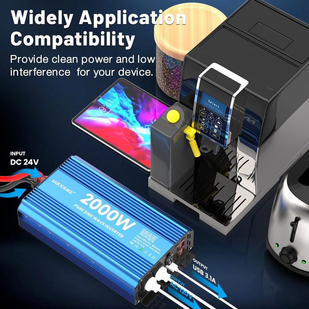 2000 Watt Pure Sine Wave Power Inverter, 12V DC to 110 Vdc to 120 Vdc, for Home, RV and Off-Grid Solar Systems, with
