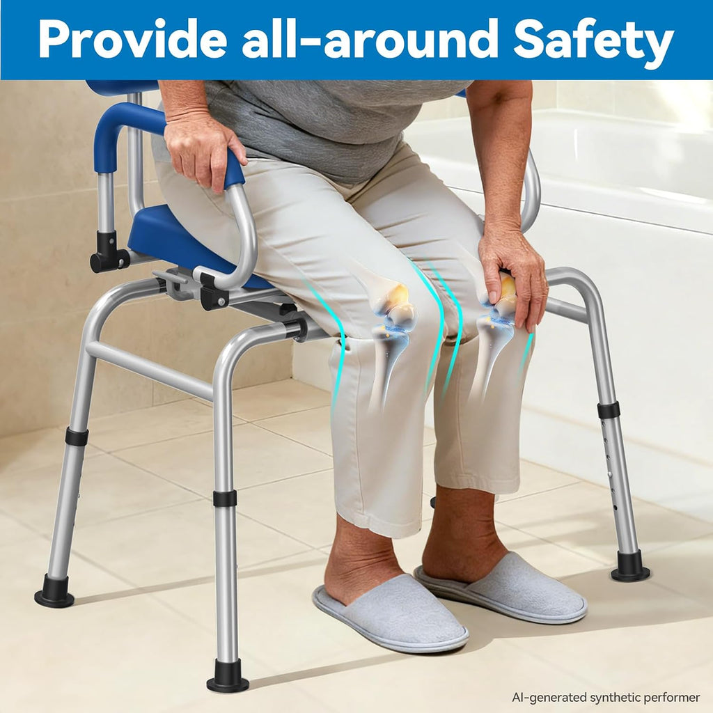FSA/HSA Eligible Sliding Shower Chair Tub Transfer Bench for Bathtub with Swivel Seat, Padded Shower Bench with