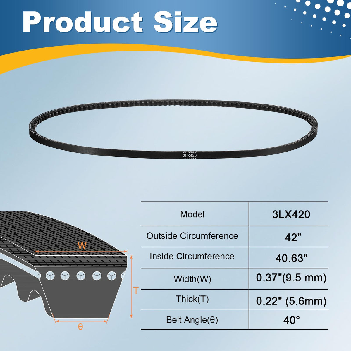 uxcell 2Pcs 3L420 Rubber V Belt, 42" Outer Circ x 0.37" Width x 0.22" Thick