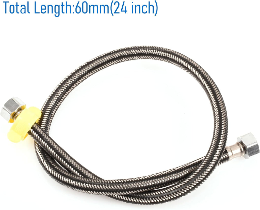 24 In Faucet Supply Lines 1/2x1/2 2Pack Black Braided Steel | Stainless Steel Braided Faucet Hose, Female Connector