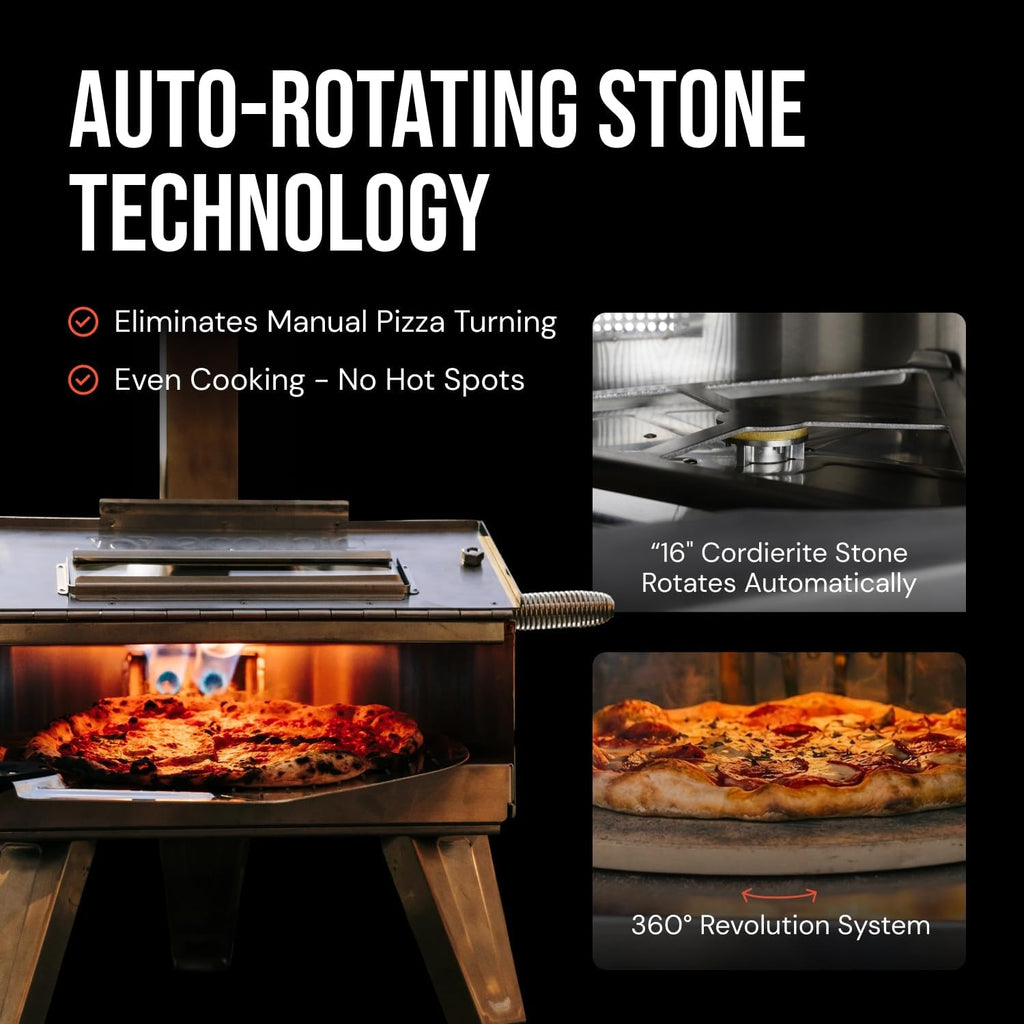 Pizza Oven - Dual Fuel Wood & Propane Portable Outdoor Pizza Oven with 16” Rotating Stone - 90 Second Cook at