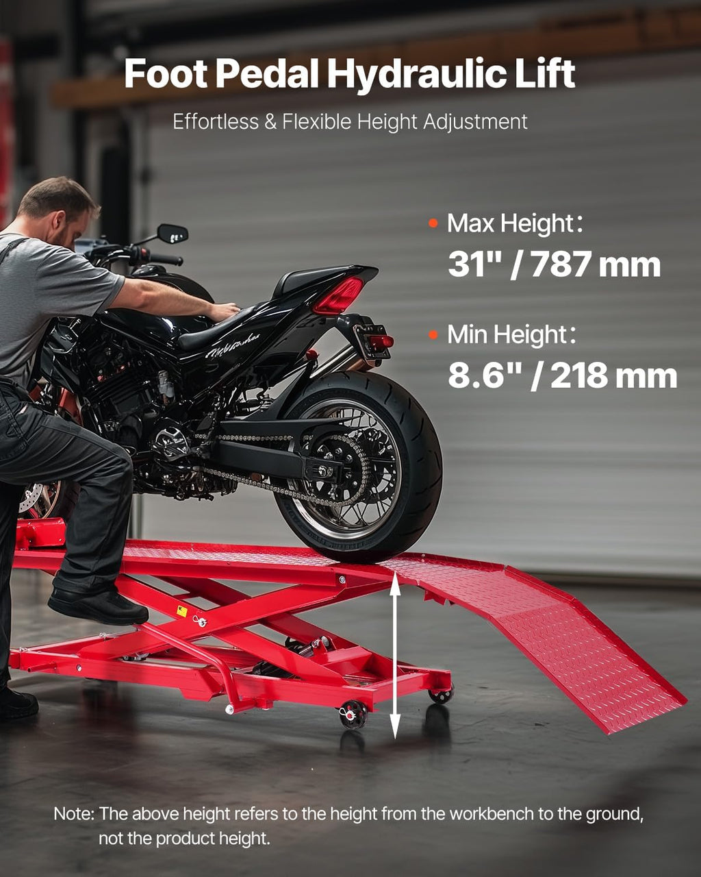 Motorcycle Lift Table, 1000lbs Weight Capacity, 360° Flexible Moving Motorcycle Jack Stand, 8.6-31 in Height Range