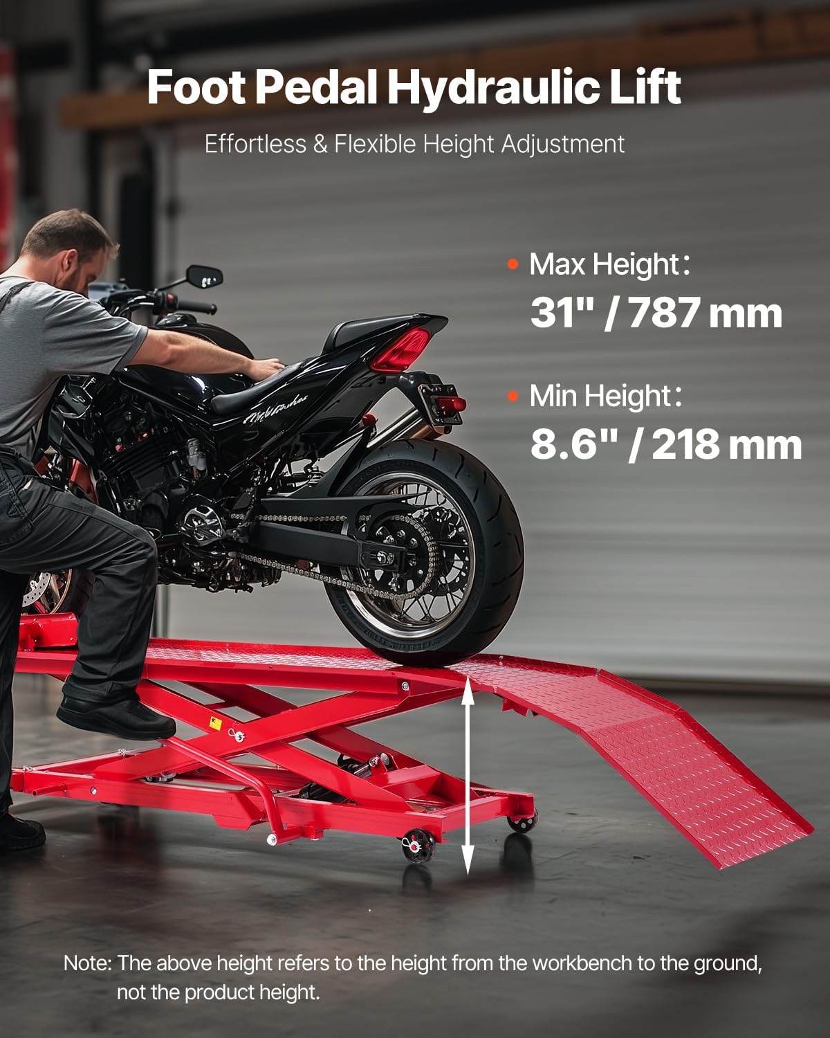 Motorcycle Lift Table, 1000lbs Weight Capacity, 360° Flexible Moving Motorcycle Jack Stand, 8.6-31 in Height Range