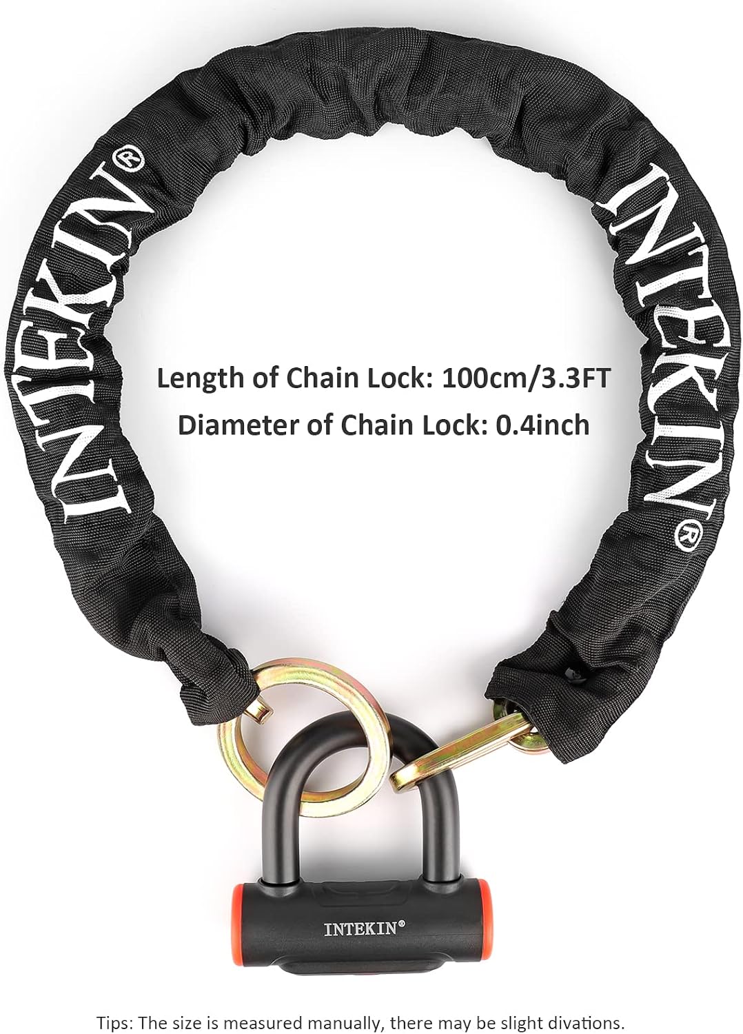 Motorcycle Lock 3.3FT/100cm Bicycle Chain Locks 8mm/10mm Thick Bike Lock Heavy Duty Security Chain Anti Theft with