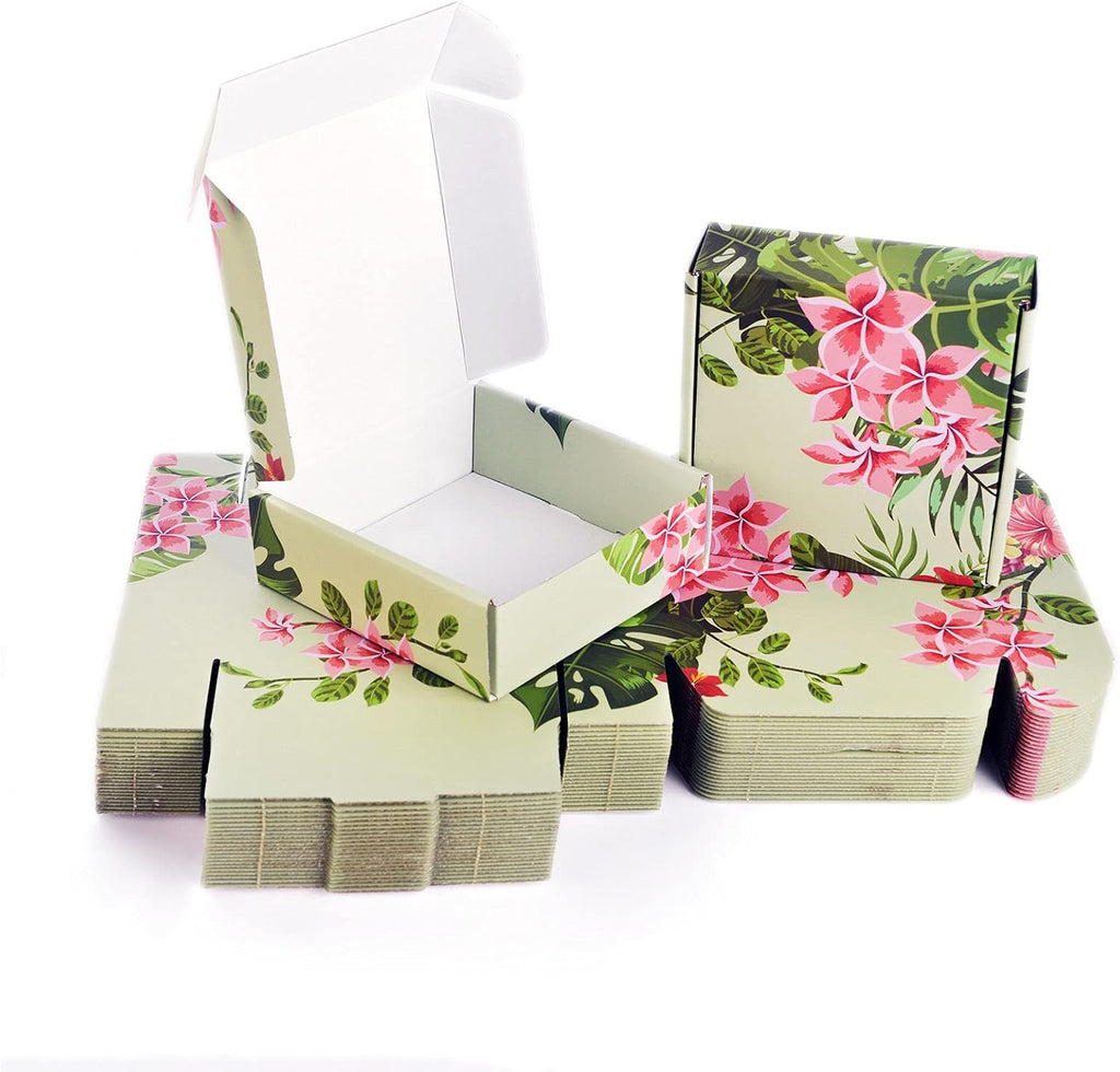 Small Shipping Boxes For Small Business Hawaiian Flower Floral 25 Pack, 6x6x2in Recyclable Small Cardboard Boxes For