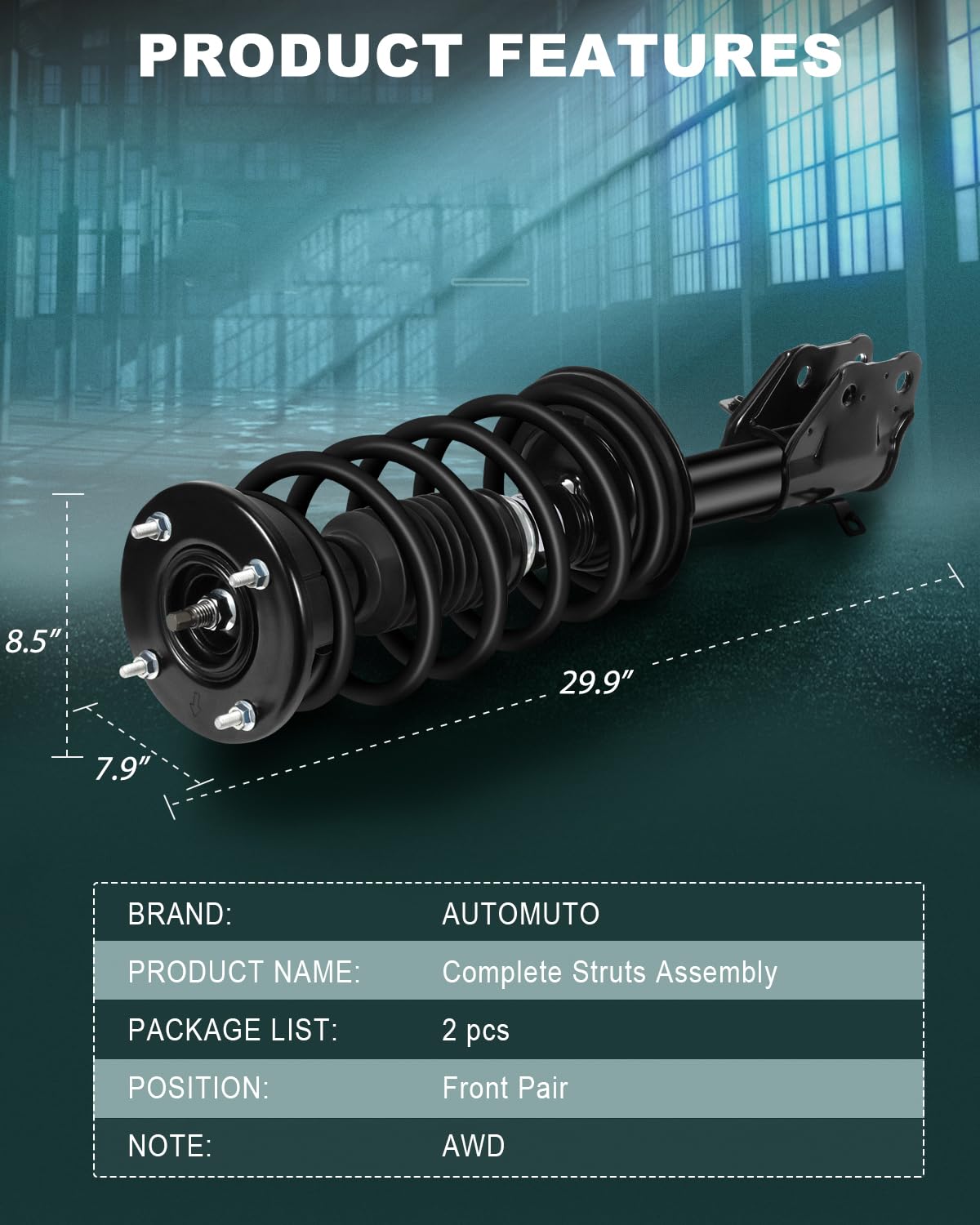 AUTOMUTO Front Complete Struts Coil Spring Assembly for Ford Edge 2007-2010