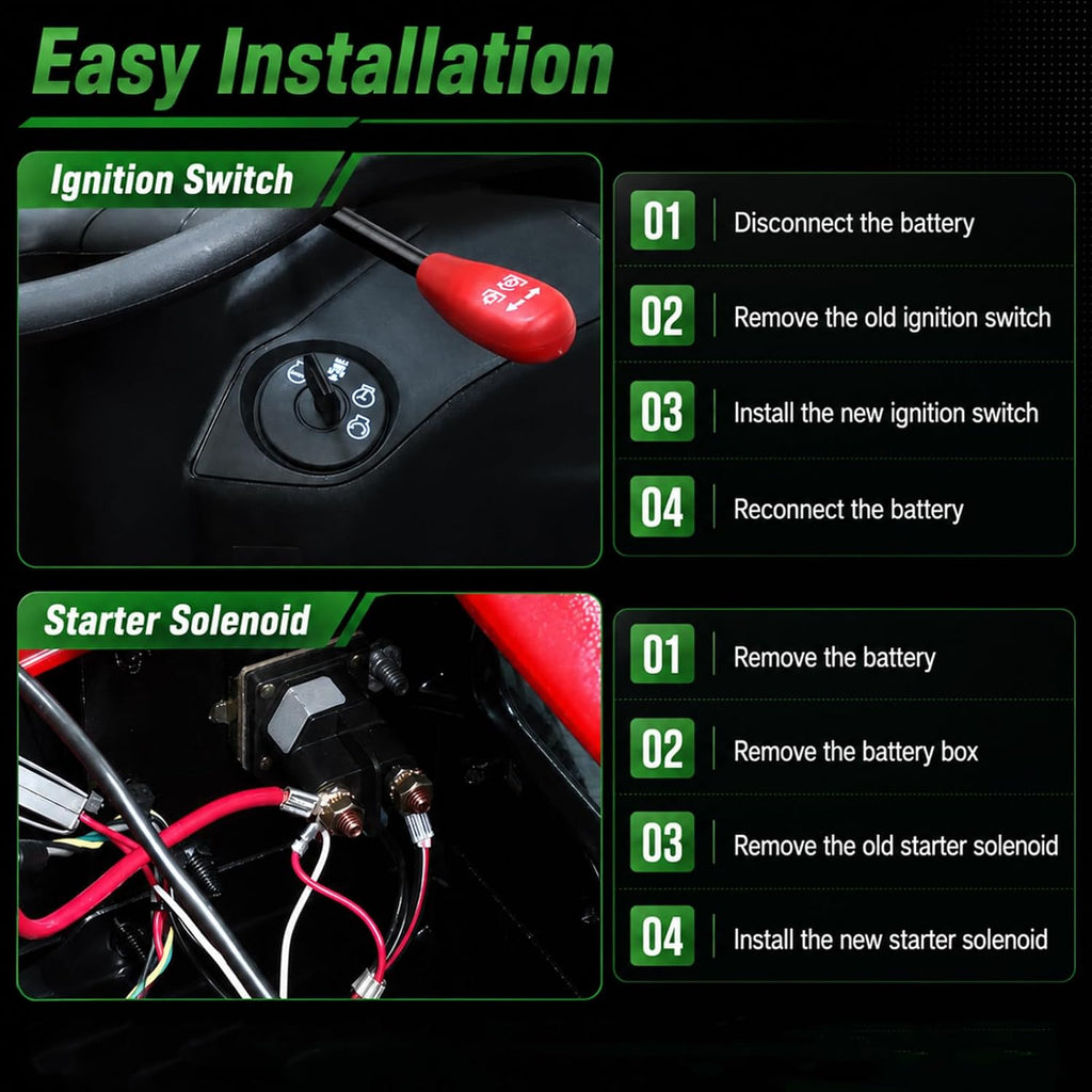 Ignition Switch 4 Position 7 Terminals & Starter Solenoid Compatible with Husqvarna，Craftsman，Poulan，AYP，Ariens