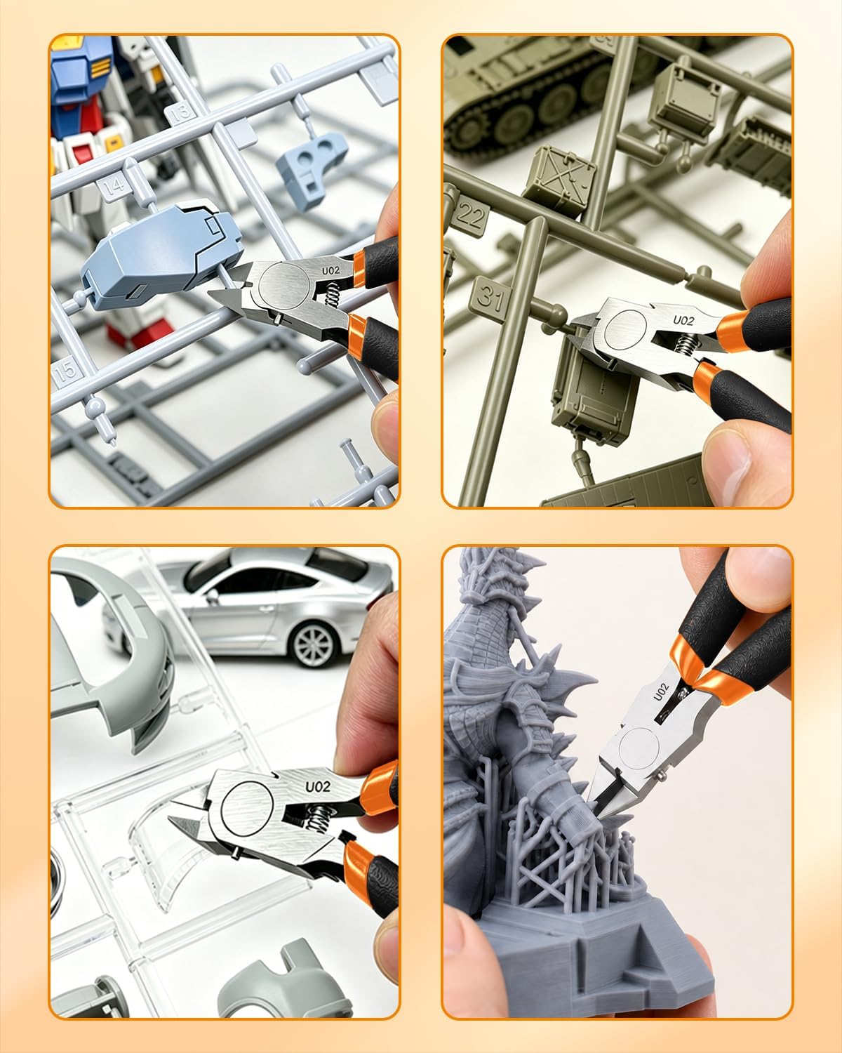 U02 Ultra-thin Single Edge Model Nippers 4.9in Plastic Sprue Cutter | Trim 3mm plastic model kit Cleaning up 3D