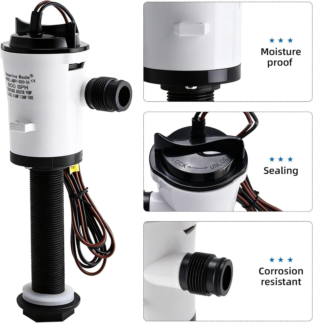 Amarine Made 12V 800GPH Livewell Baitwell Pumps Boat Submersible Bilge Pump