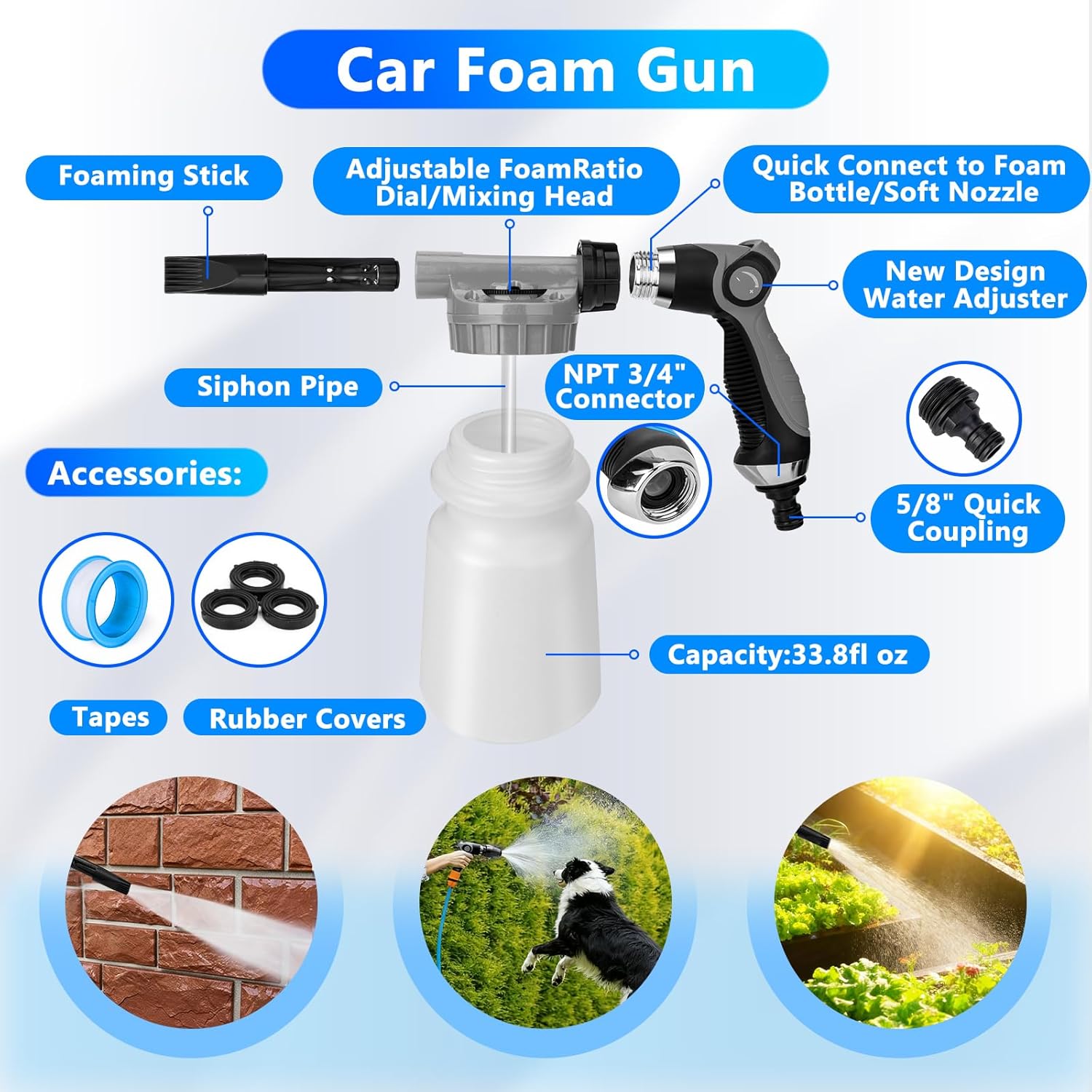 Car Wash Detailing Kit with Foam Gun, Car Cleaning Kit Set,Car Wash Brush with Long Handle, Large Folding Bucket for