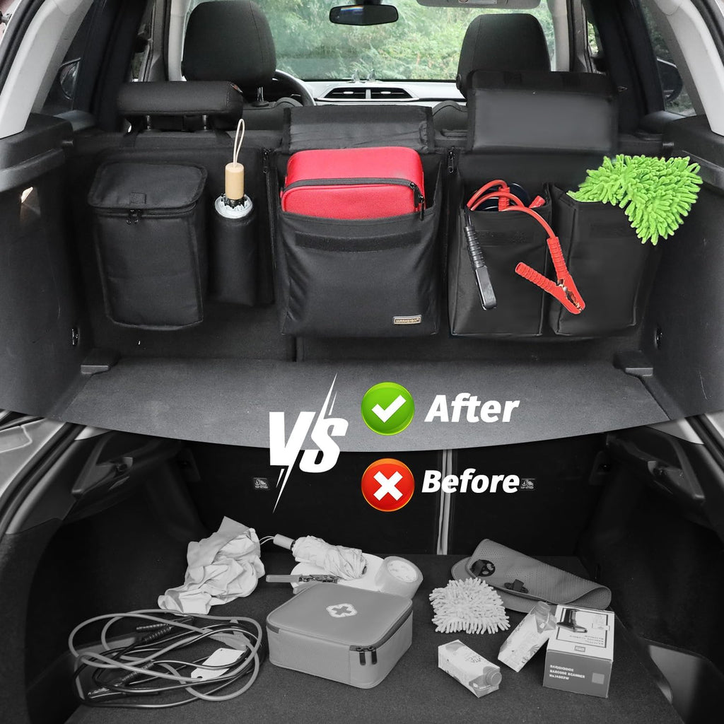Deluxe Trunk and Backseat Organizer for Medium or Large Size SUVs & RVs, Detachable Storage Modules with Built-in