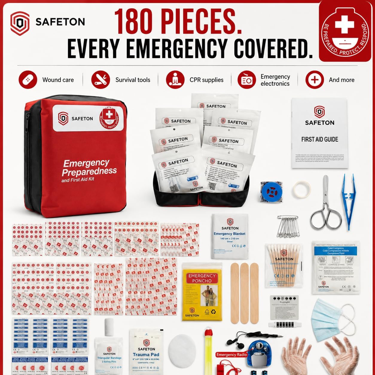 Travel-First Aid-Kit Car-Home 180 Piece Survival-Kit Outdoor-Adventure - Full Portable Emergency Essential - Hiking