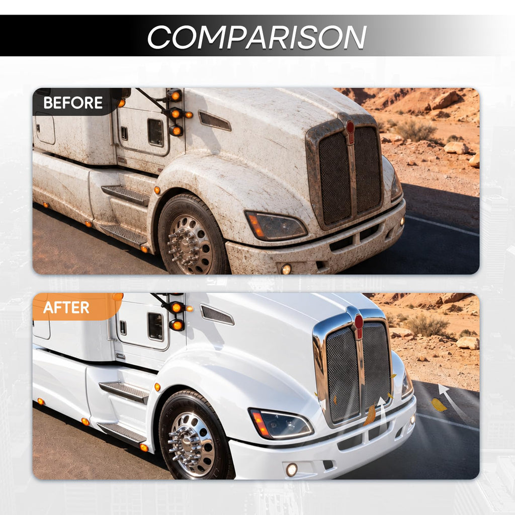 Chrome Front Grill With Bug Screen Compatible with 2008-2019 Kenworth T660