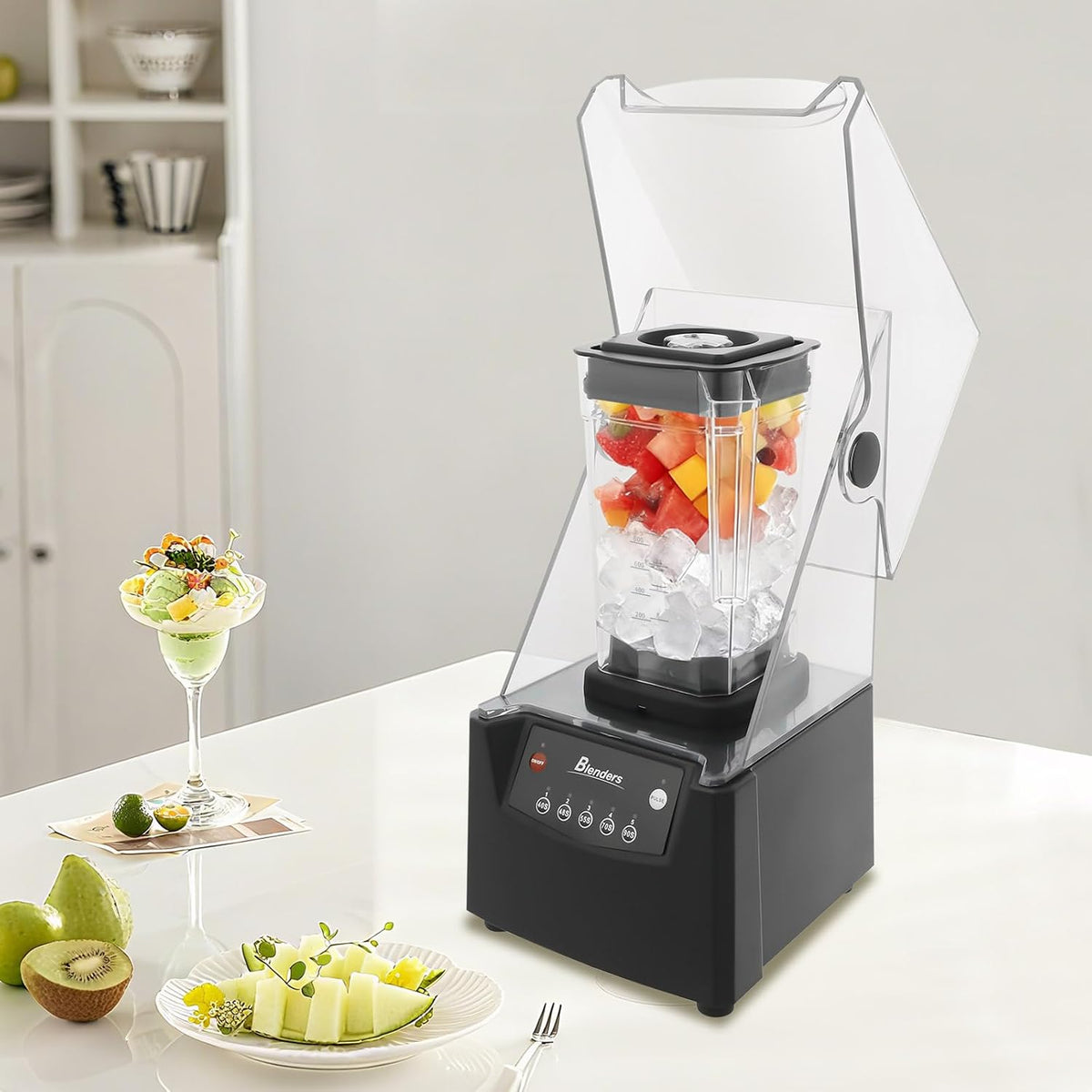 2600W Heavy-duty Commercial Blender With Shield Quiet Sound Enclosure 1.8L 110V,Used For Making Smoothies, Fruit Food