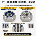 SAE & Metric Nylon Insert Lock Nut Assortment 405 Pcs, 304 SS