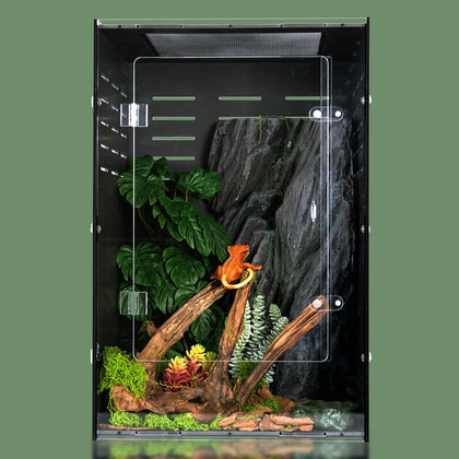 16x16x24 Black PVC Reptile Tank for Adult Reptiles, Front Opening | Black PVC dark interior, front-opening design