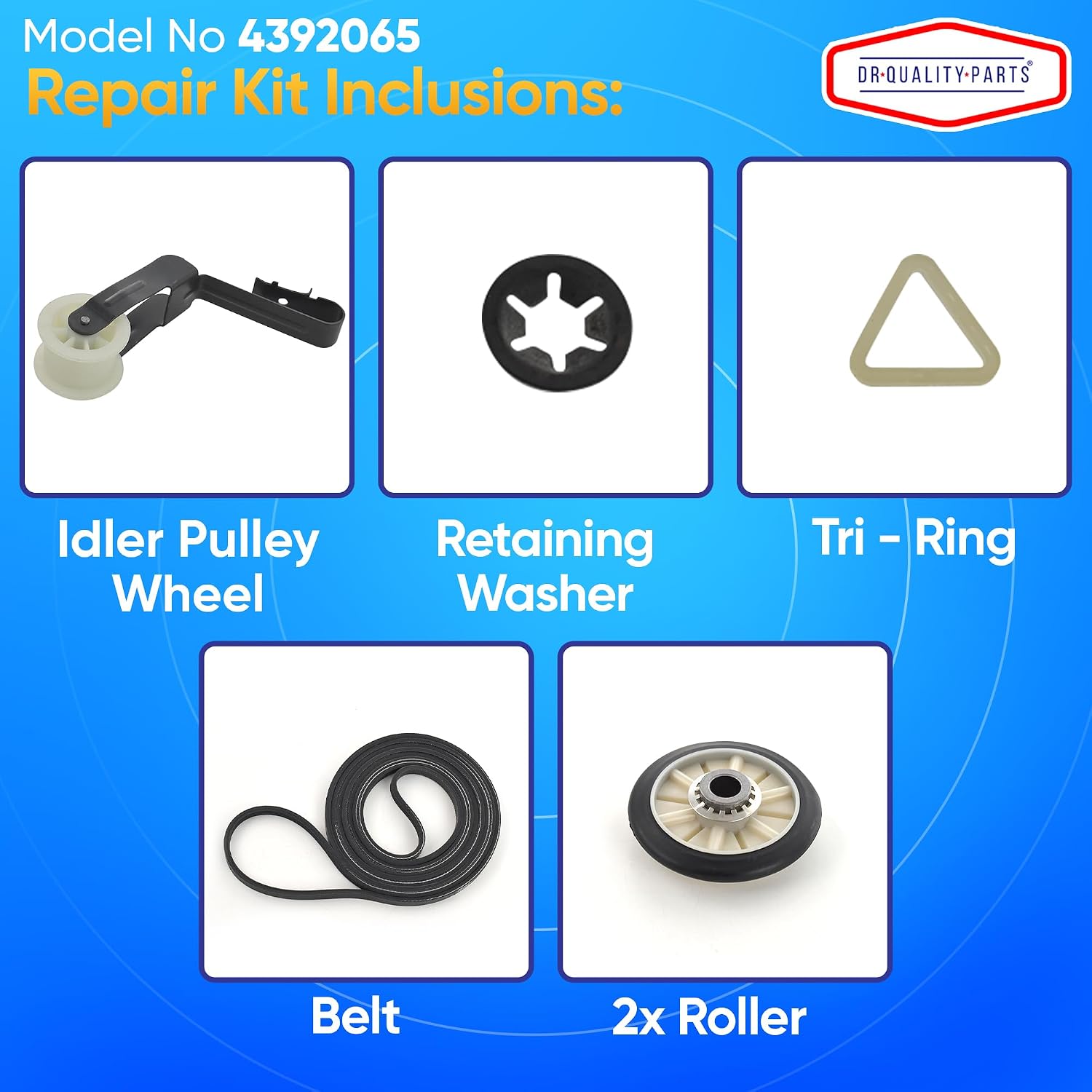 4392065 Dryer Repair Kit for Whirlpool Kenmore Maytag | Drum Belt 341241, Idler Pulley 691366, 2 Rollers 349241T, 2