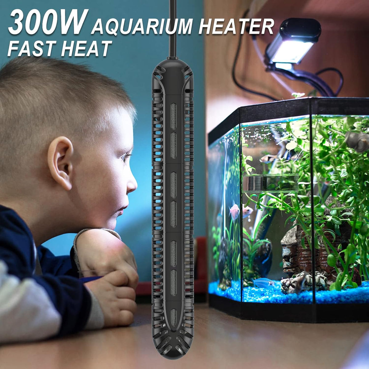 Aquarium Heater, 300W Fish Tank Heater with LED Digital Display & 5 Safety Protection, Submersible Aquarium Heater