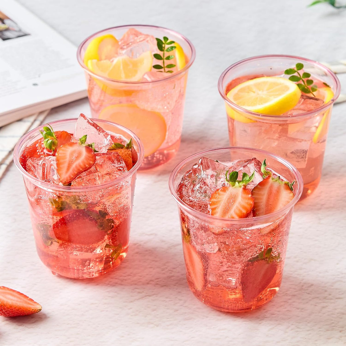 50 Pcs Pink Plastic Cups, 12 oz Disposable Stemless Wine Glasses