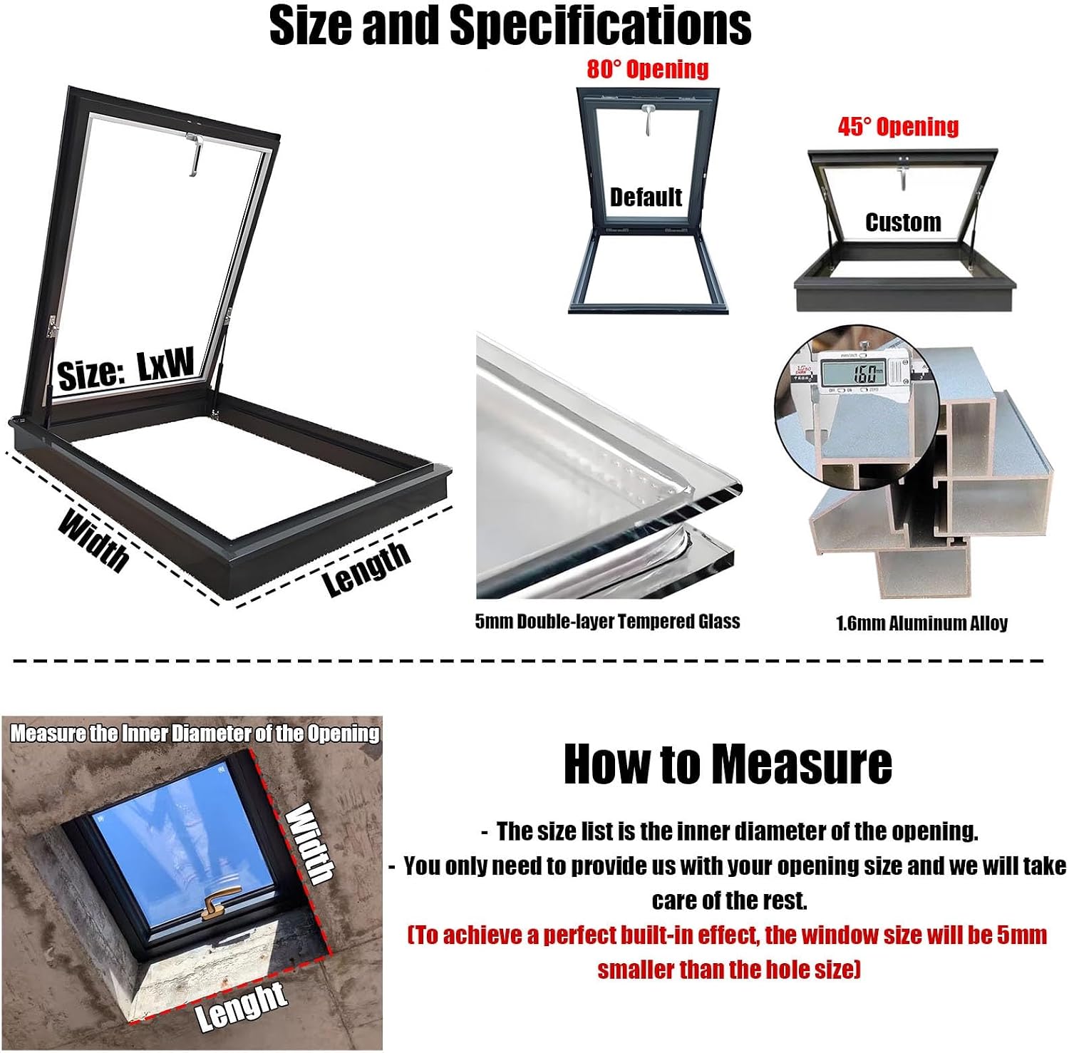 39x22 Sun Room Skylight Roof Window, Aluminum Roof Access Hatc with Double-Panel Tempered Glass, Sealing Strips