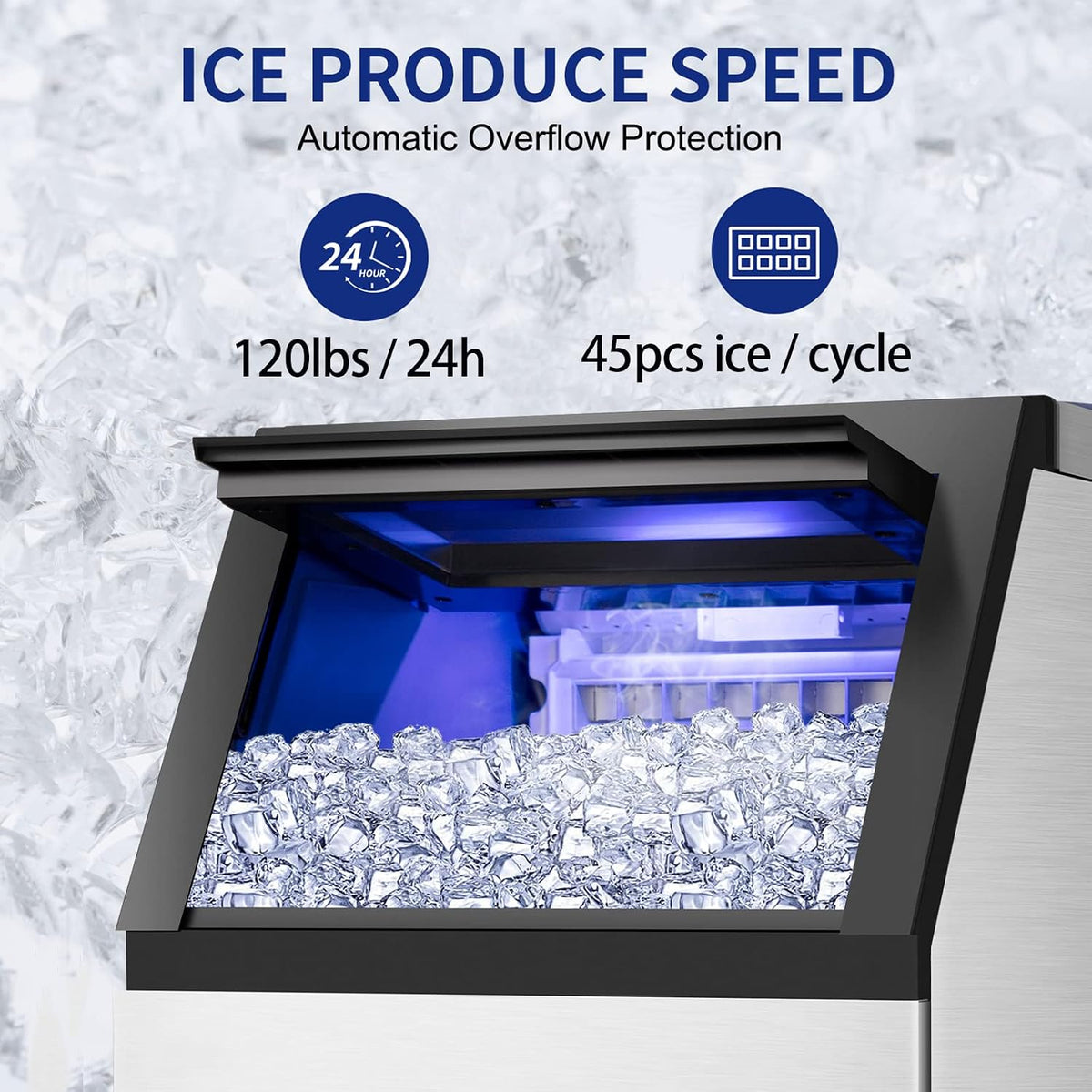 Commercial Ice Maker Machine 120Lbs/24H with 35Lbs Capacity