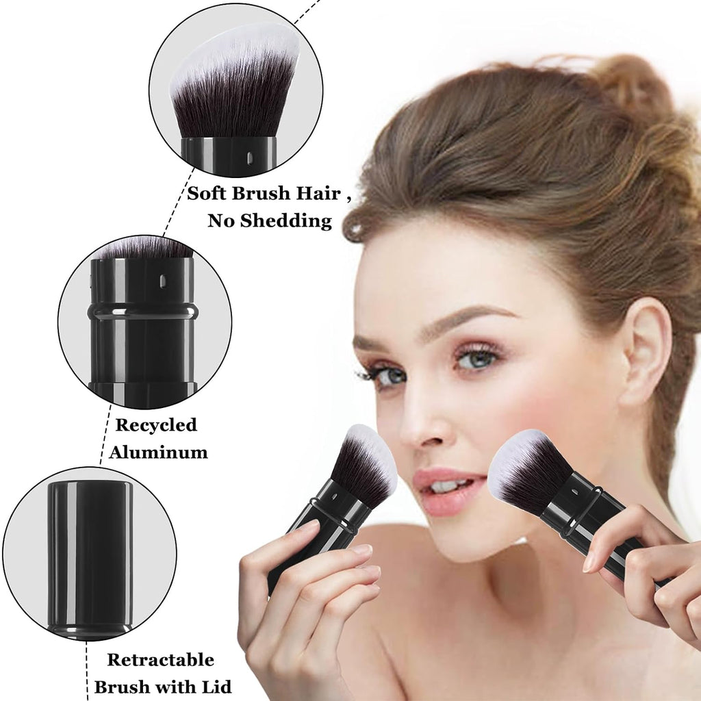 Retractable Kabuki Makeup Brush, 2 Pcs Powder Face Makeup Brush Set