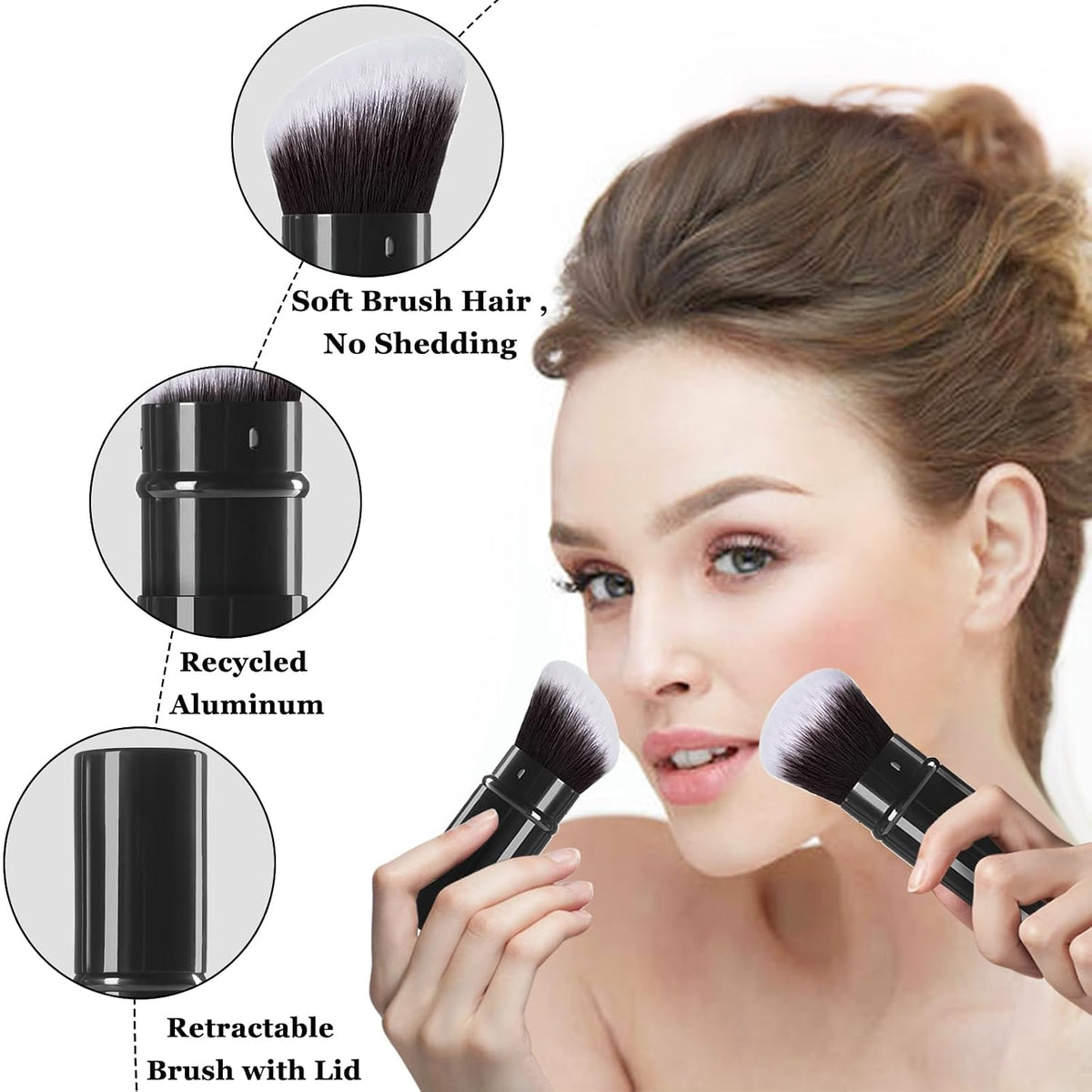 Retractable Kabuki Makeup Brush, 2 Pcs Powder Face Makeup Brush Set