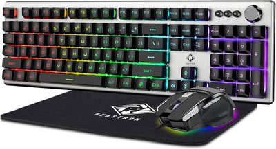 RGB Backlit Gaming Keyboard with Mouse Combo and Mouse pad, Multimedia Keyboard Knob,Mechanical Feel USB Wired