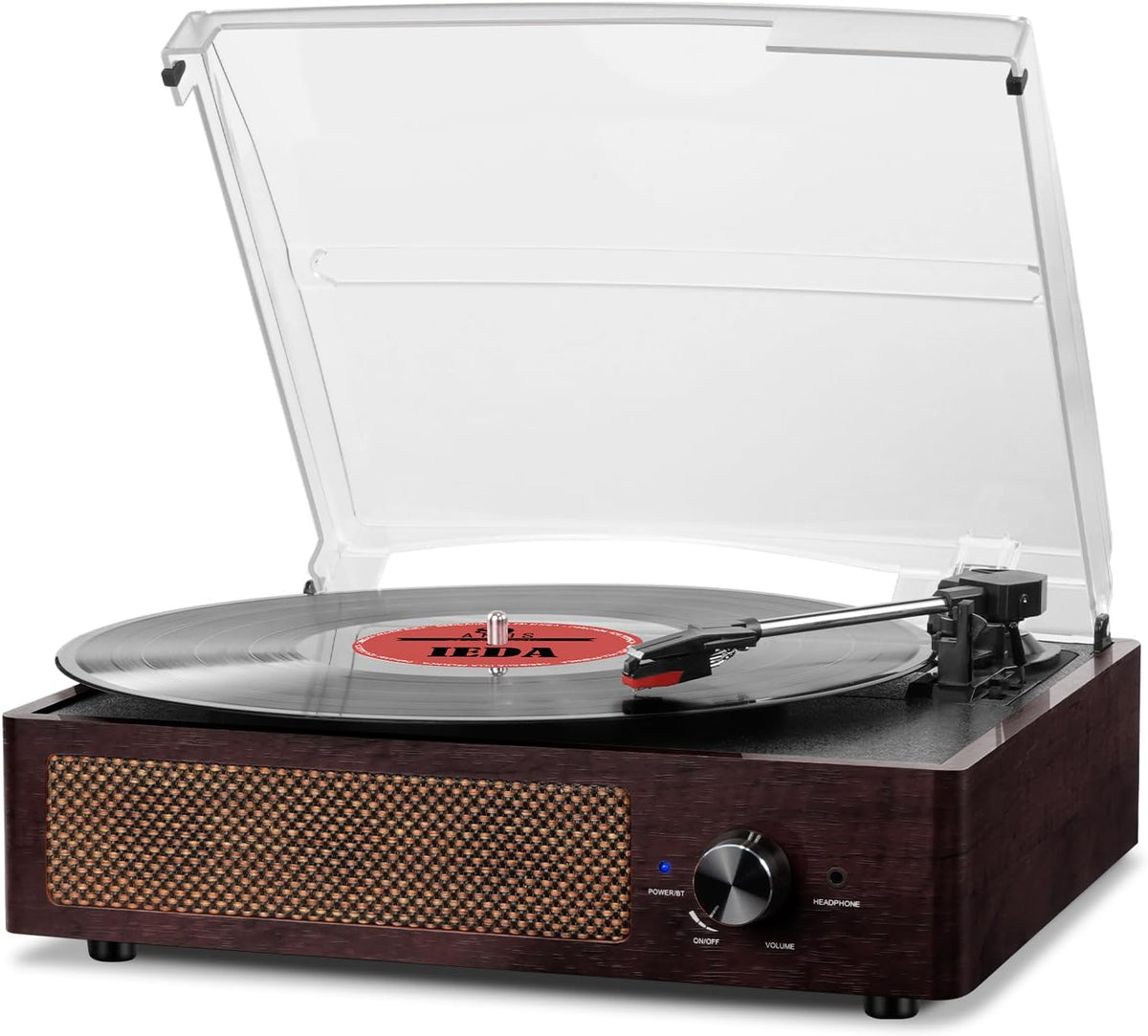 Vinyl Record Player Turntable with Built-in Bluetooth Receiver & 2 Stereo Speakers, 3 Speed 3 Size Portable Retro