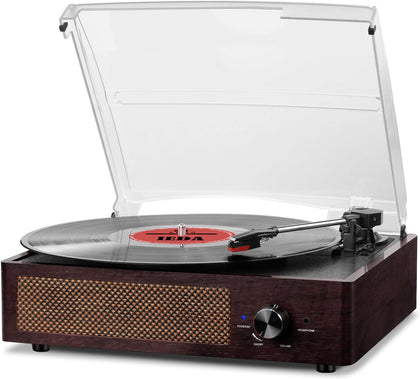Vinyl Record Player Turntable with Built-in Bluetooth Receiver & 2 Stereo Speakers, 3 Speed 3 Size Portable Retro