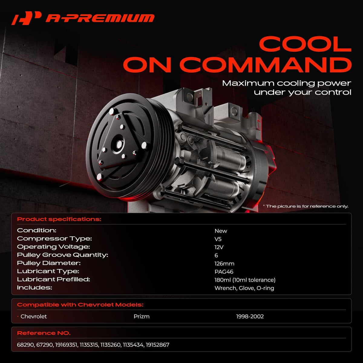 A-Premium AC Compressor Compatible with Chevrolet Prizm 1998-2002