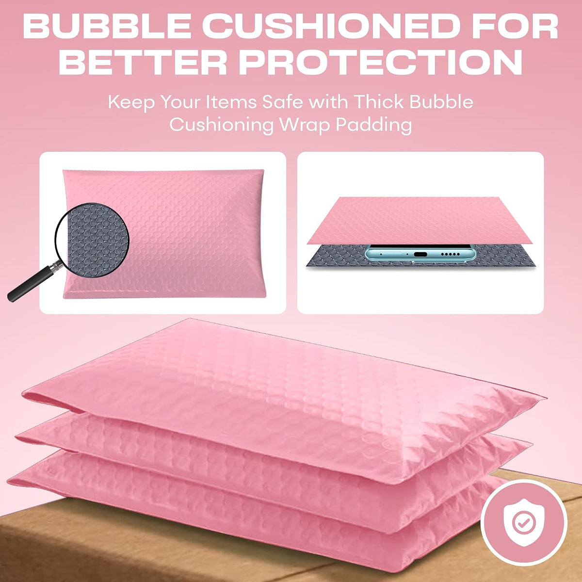Light Pink Bubble Mailers 12.5x19 Poly Padded Envelopes #6, 20 Pack