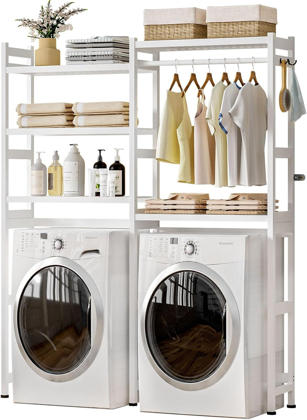 Over The Washer Dryer Storage Shelf: Bamboo 5 Tiers (White)