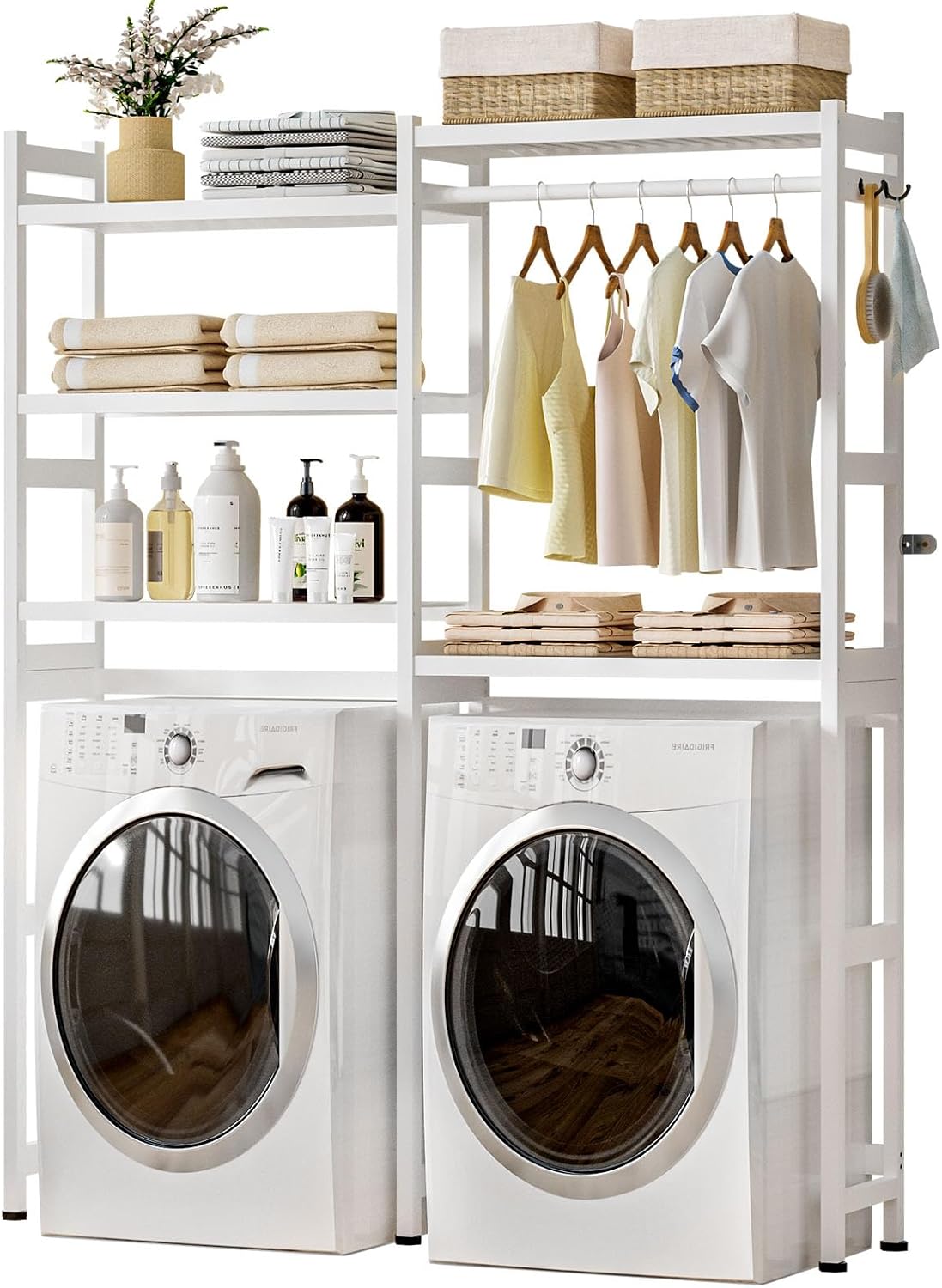 Over The Washer Dryer Storage Shelf: Bamboo 5 Tiers (White)