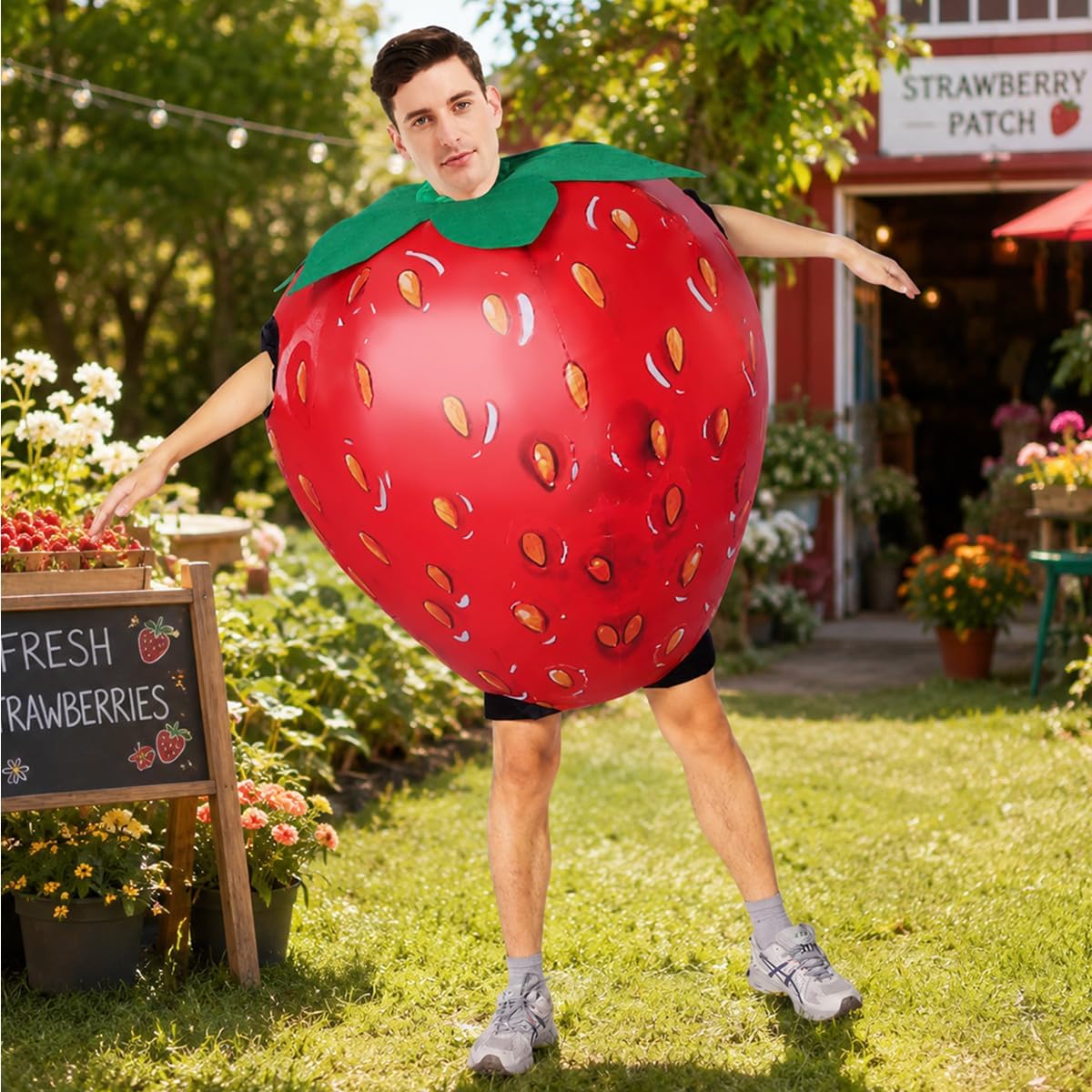 Inflatable Strawberry Costume for Adult Halloween Costume Women Man Funny Blow up Costume for Halloween Party Cosplay