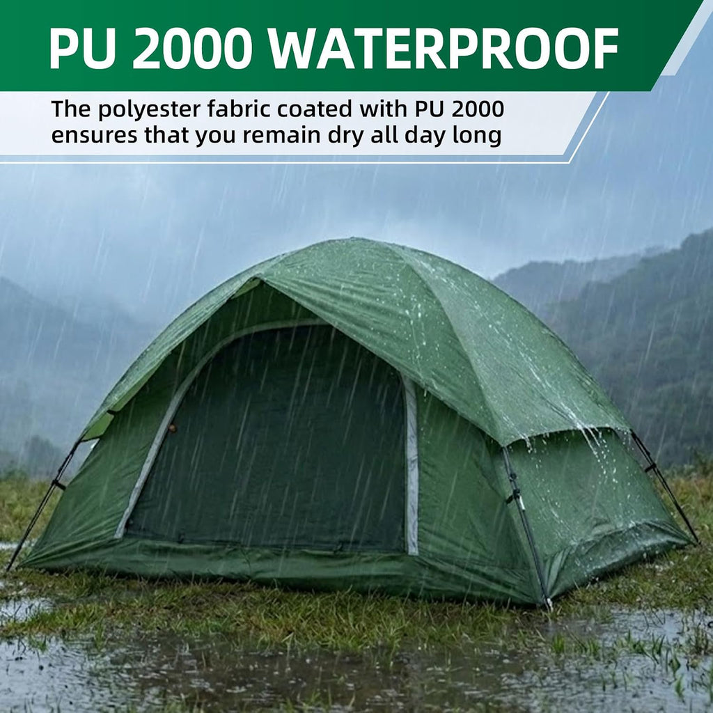 Waterproof Camping Tent for 2 Person, 4 Person, Easy Setup Tent | 190T Polyester, PU2000, Lightweight, Durable