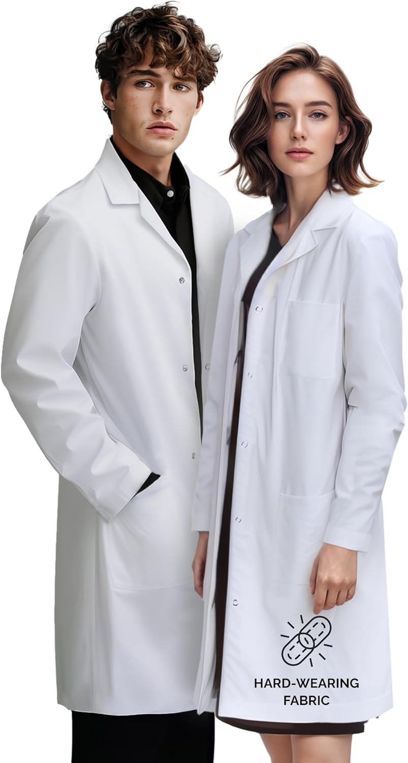Medical Lab Coat for Men and Women, Relaxed Fit 40 Inch Length, 3 Pockets, Doctor Nurse Coat