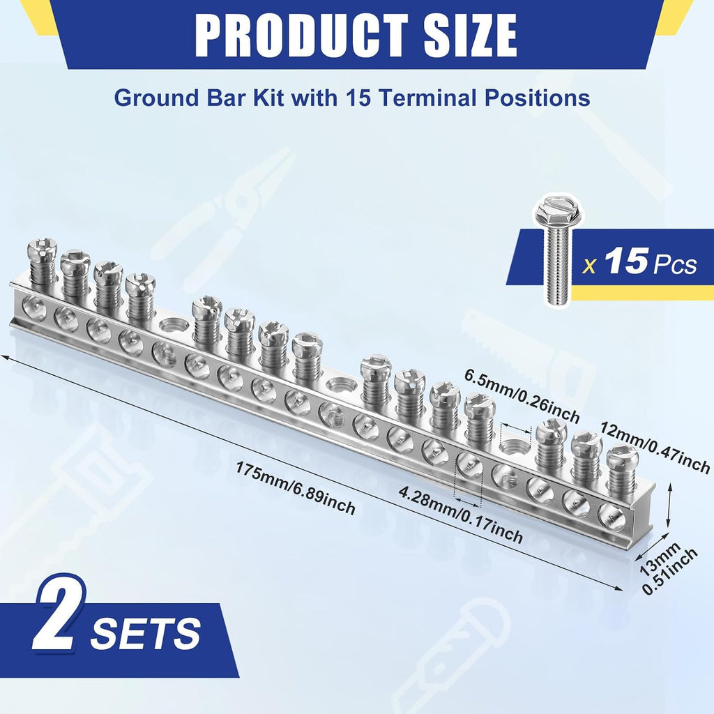 Relaxweex 2 Set Ground Bar Kit, 15 Terminal Positions for Electrical Panel