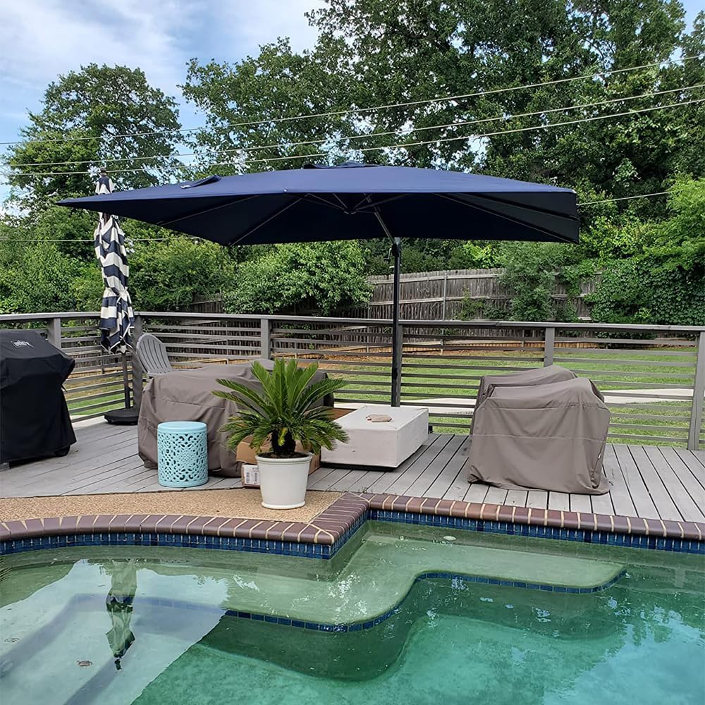 9' X 11.5' Cantilever Outdoor Rectangle Umbrella Patio Umbrella with Base Offset Umbrella with 360-degree Rotation