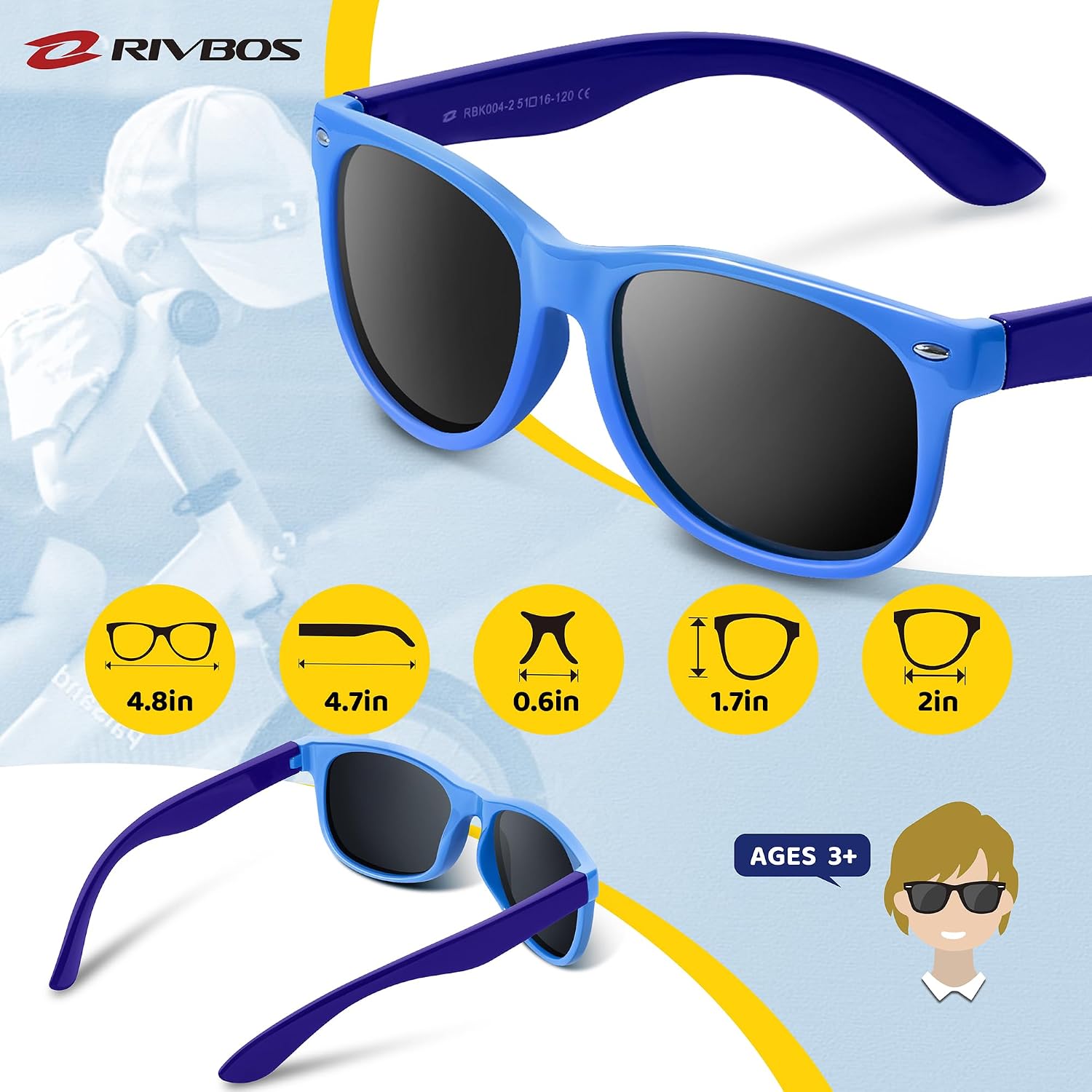 Kids Sunglasses Polarized UV400 TPE with Strap for Boys Girls RBK004 | Flexible rubber frame with UV protection and