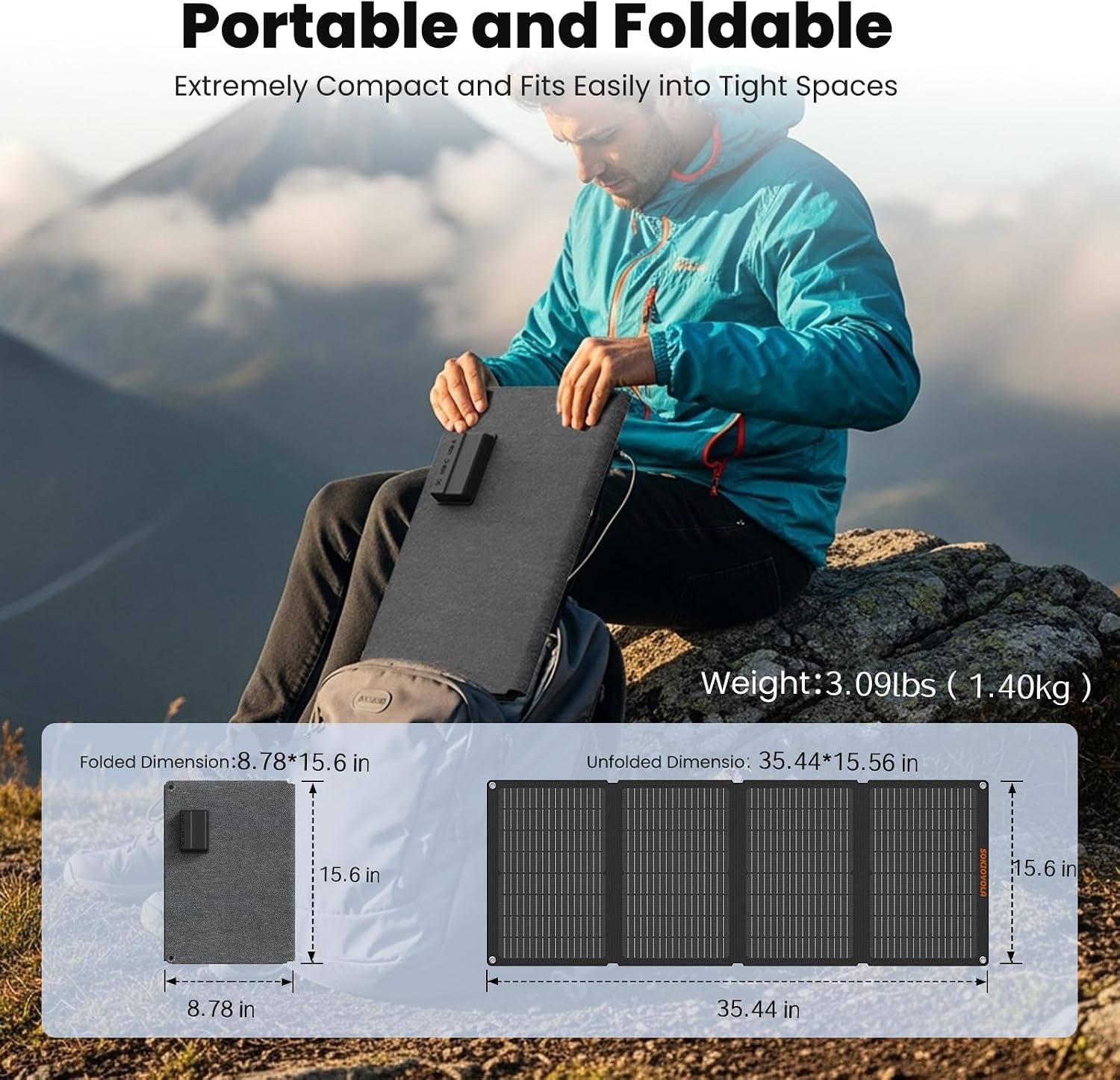 60W Portable Solar Panels NextGen Foldable Solar Panel Charger Kit 25% Efficiency with DC USB-C USB-A Output ETFE