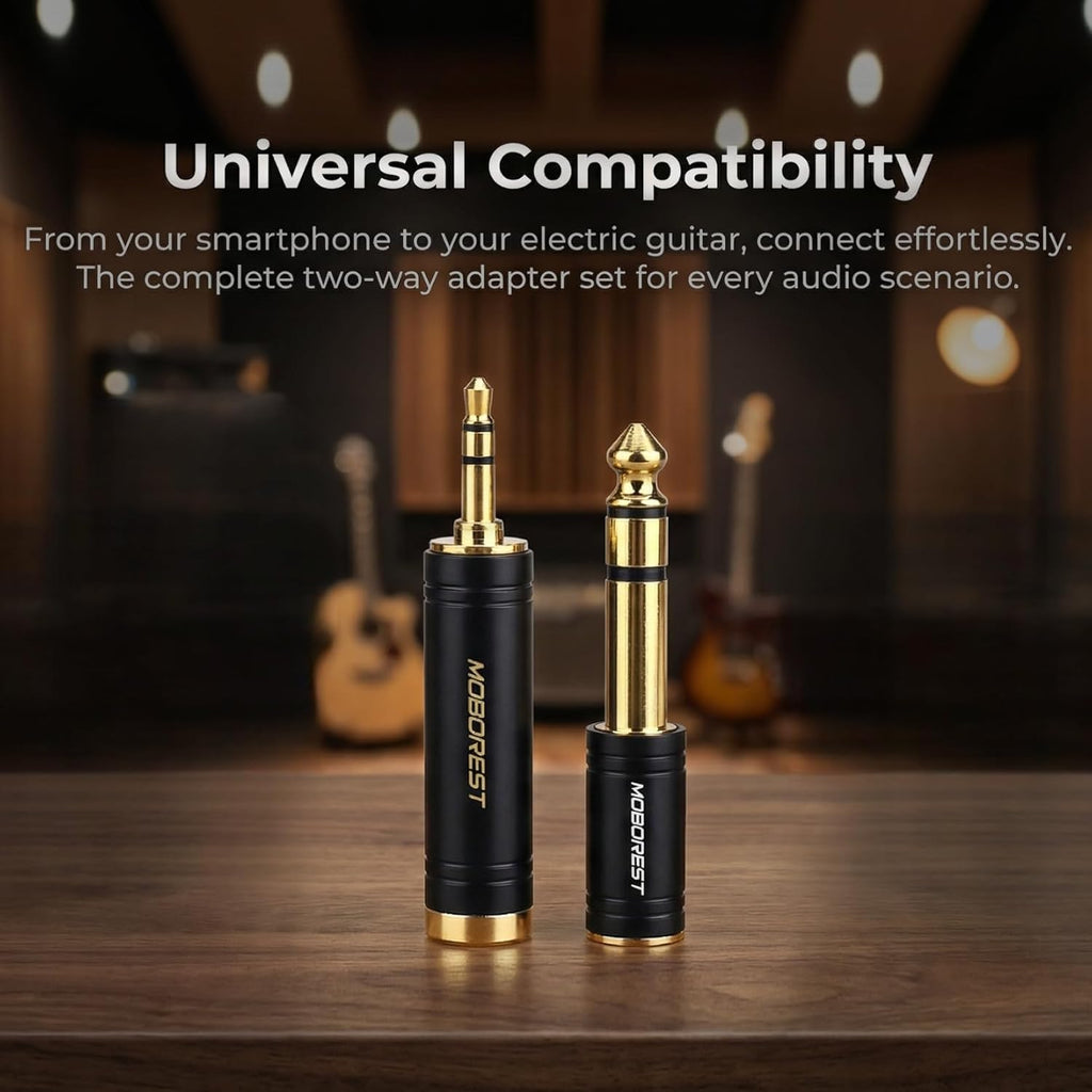 3.5mm to 1/4 (6.35mm) Stereo Pure Copper Headphone Adapter, 2PCS | 1/8 Male to 1/4 Female & 3.5 F to 6.35 M