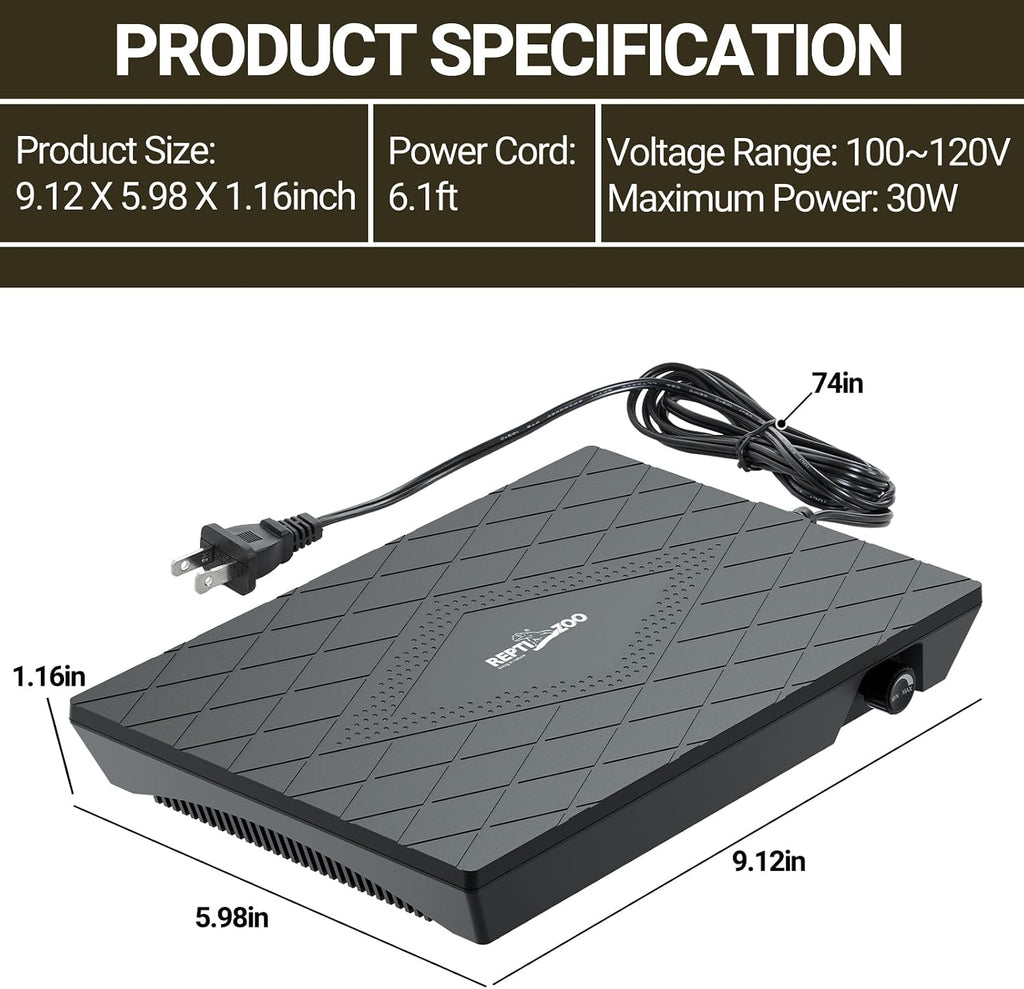Reptile Heat Panel Adjustable Temperature Reptile Heating Plate, Non-Light Heating Solution with Expanded Heating