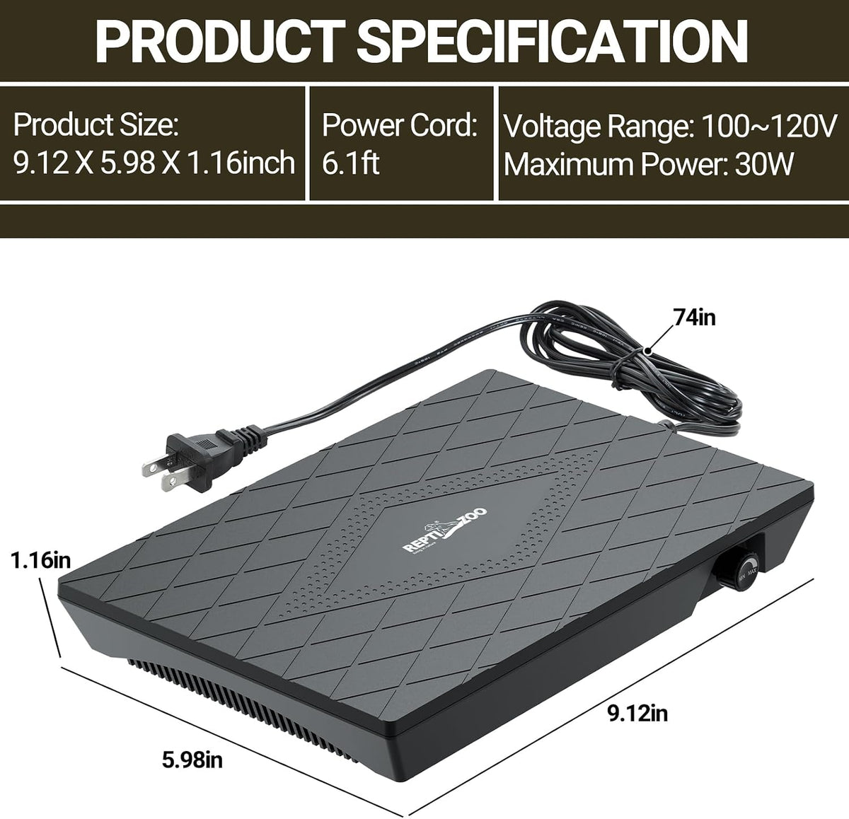 Reptile Heat Panel Adjustable Temperature Reptile Heating Plate, Non-Light Heating Solution with Expanded Heating