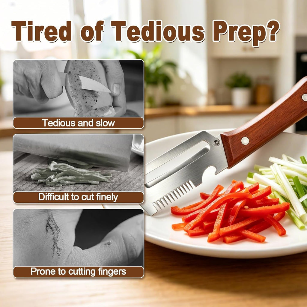 3-in-1 Vegetable Peeler with Wooden Handle – Stainless Steel Swivel Peeler, Julienne Shredder & Bottle Opener – Heavy
