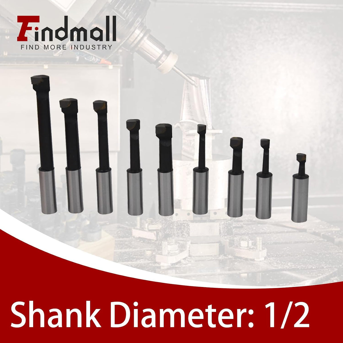 findmall 9Pcs 1/2" Boring Bar C6 Carbide Tipped Bars， 1/2 Shank Diameter