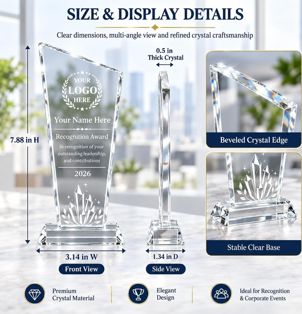 Personalized K9 Crystal Trophy Award with Logo Photo Text, Custom Employee Recognition Plaque for Corporate