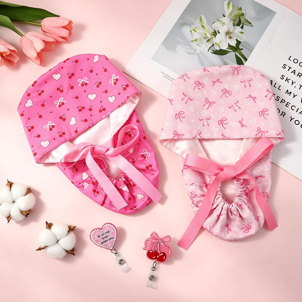 2 Pcs Scrub Cap for Women Nurse Hat with Badge Reel